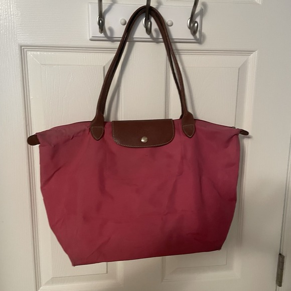 Longchamp Le Pliage Modele Depose Pink Nylon Leather Large Shoulder Tote Bag - Picture 1 of 16